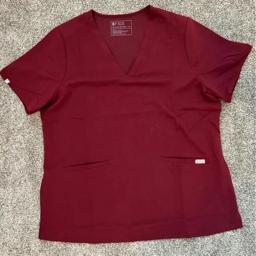 Figs Women's Burgundy Casma Three-Pocket Scrub Top - XL